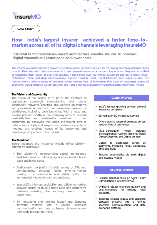 How one of the largest private insurer in India achieved a faster time-to-market across all of its digital channels leveraging InsureMO